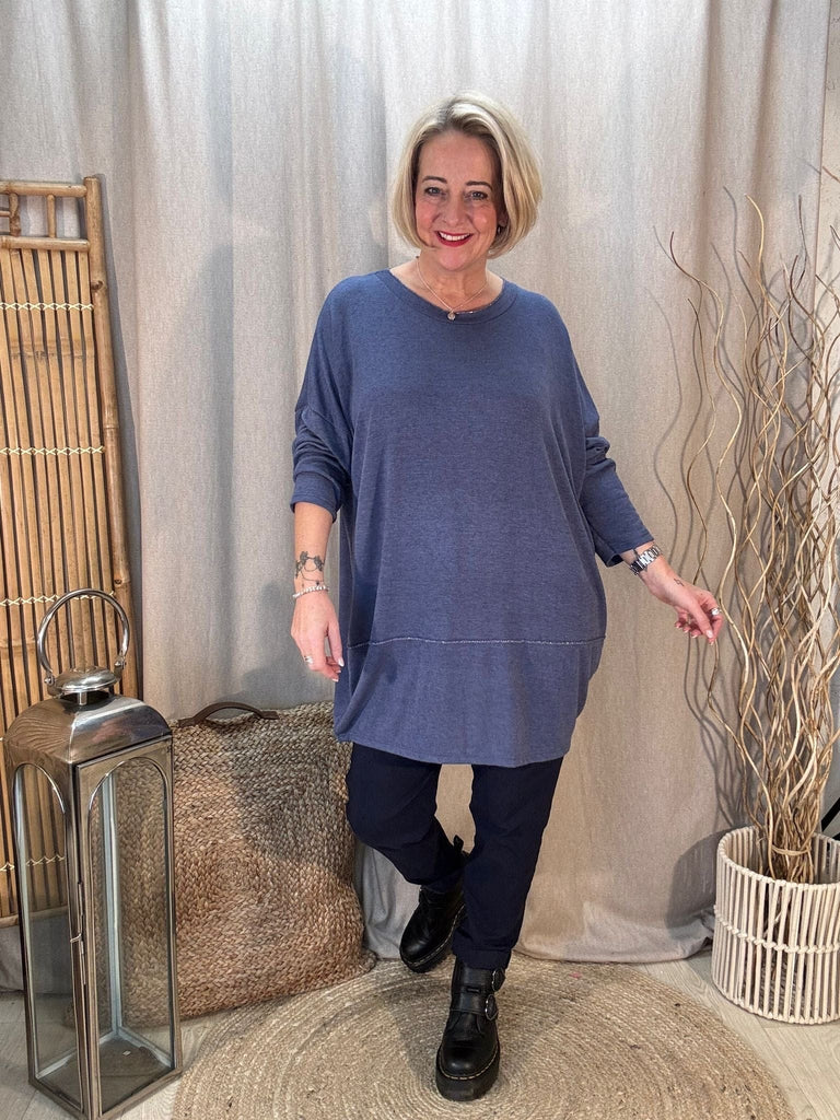 Silver Stitch Soft Knit Jumper Top Be You Lifestyle Boutique One size / Denim Blue