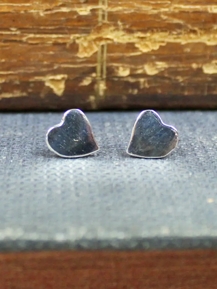 Simple Flat Heart Silver Plated Stud Earrings by Suzie Blue Gift POM