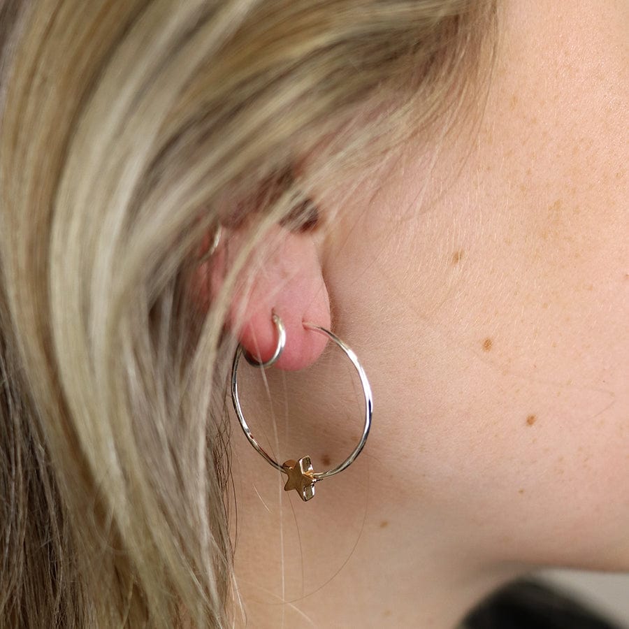Single Star Round Hoop Earrings By POM Gift 03921 POM