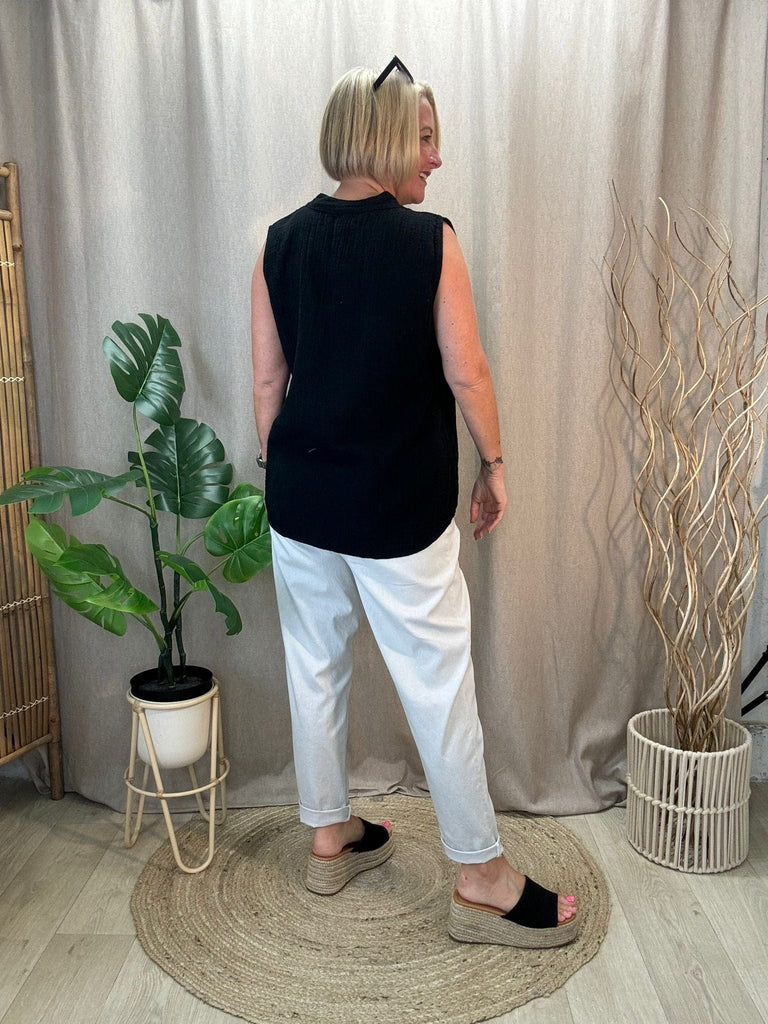 Sleeveless One Button Bubble Cotton Top Be You Lifestyle Boutique