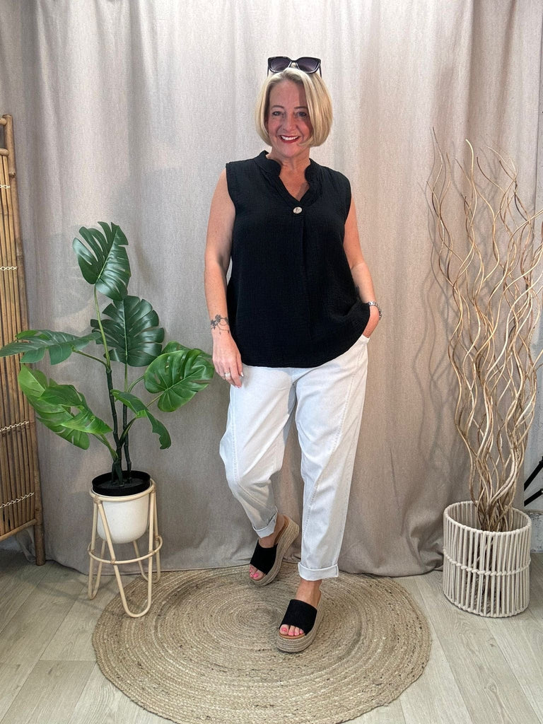 Sleeveless One Button Bubble Cotton Top Be You Lifestyle Boutique