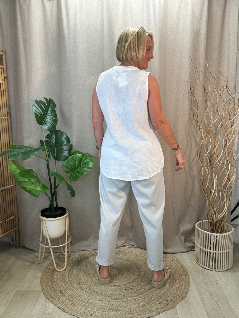 Sleeveless One Button Bubble Cotton Top Be You Lifestyle Boutique