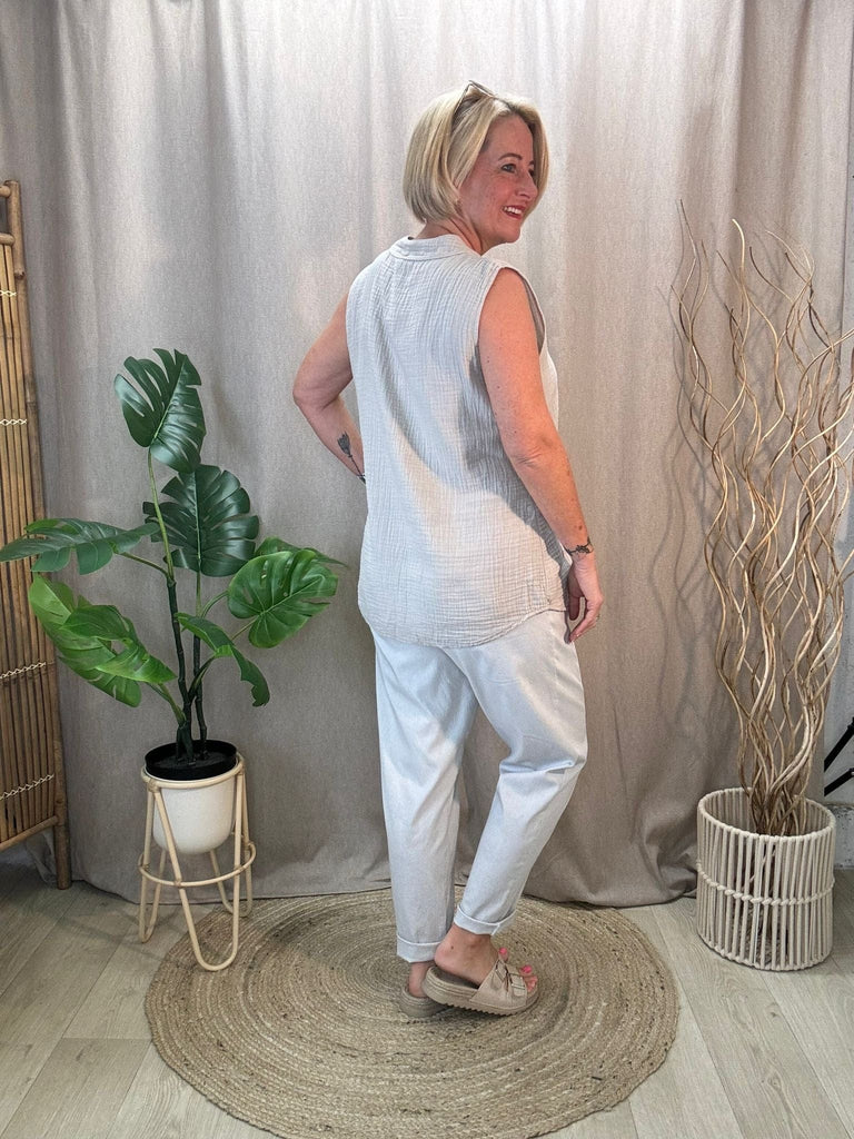 Sleeveless One Button Bubble Cotton Top Be You Lifestyle Boutique