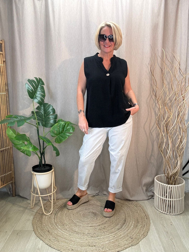 Sleeveless One Button Bubble Cotton Top Be You Lifestyle Boutique
