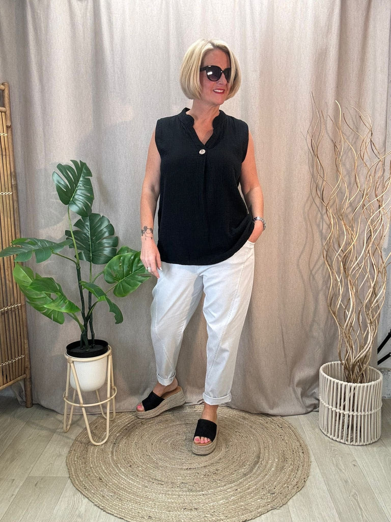 Sleeveless One Button Bubble Cotton Top Be You Lifestyle Boutique