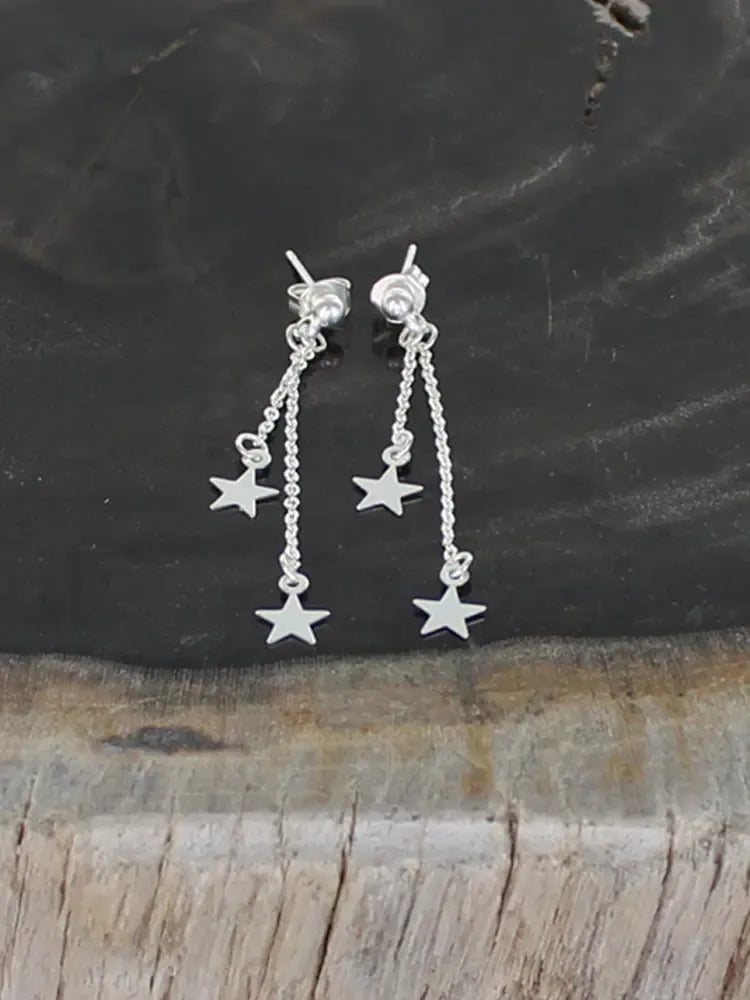 Star Double Drop Silver Plated Earrings by Suzie Blue Gift POM