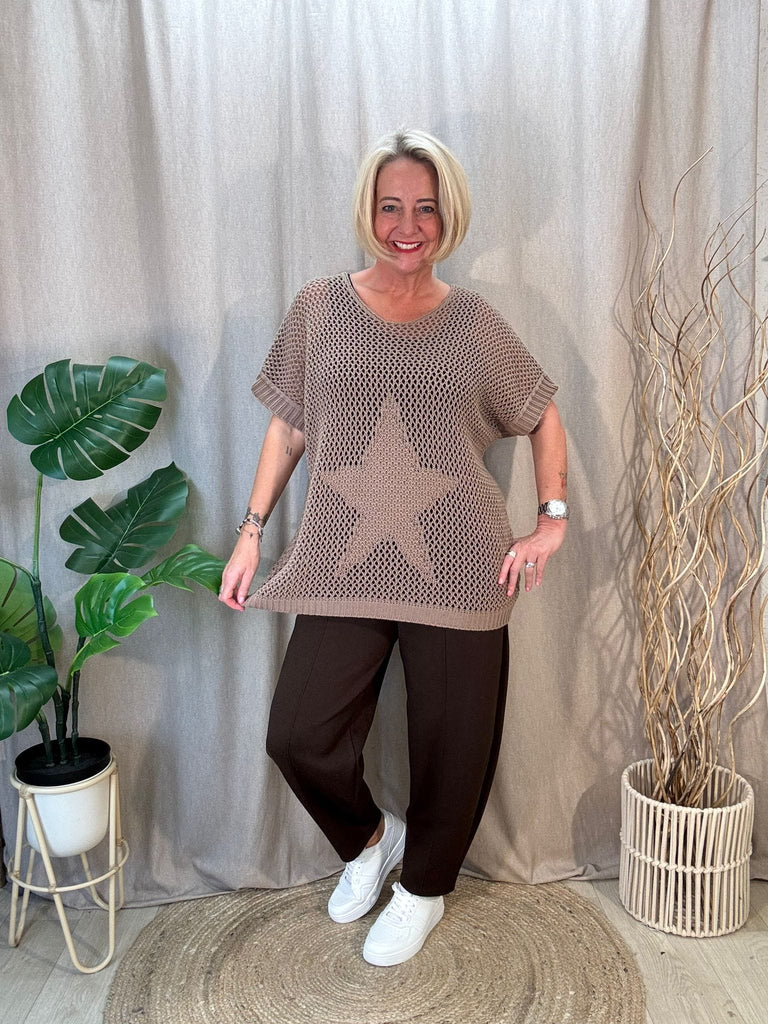 Star Knit Short Sleeved Top Be You Lifestyle Boutique One size / Mocha