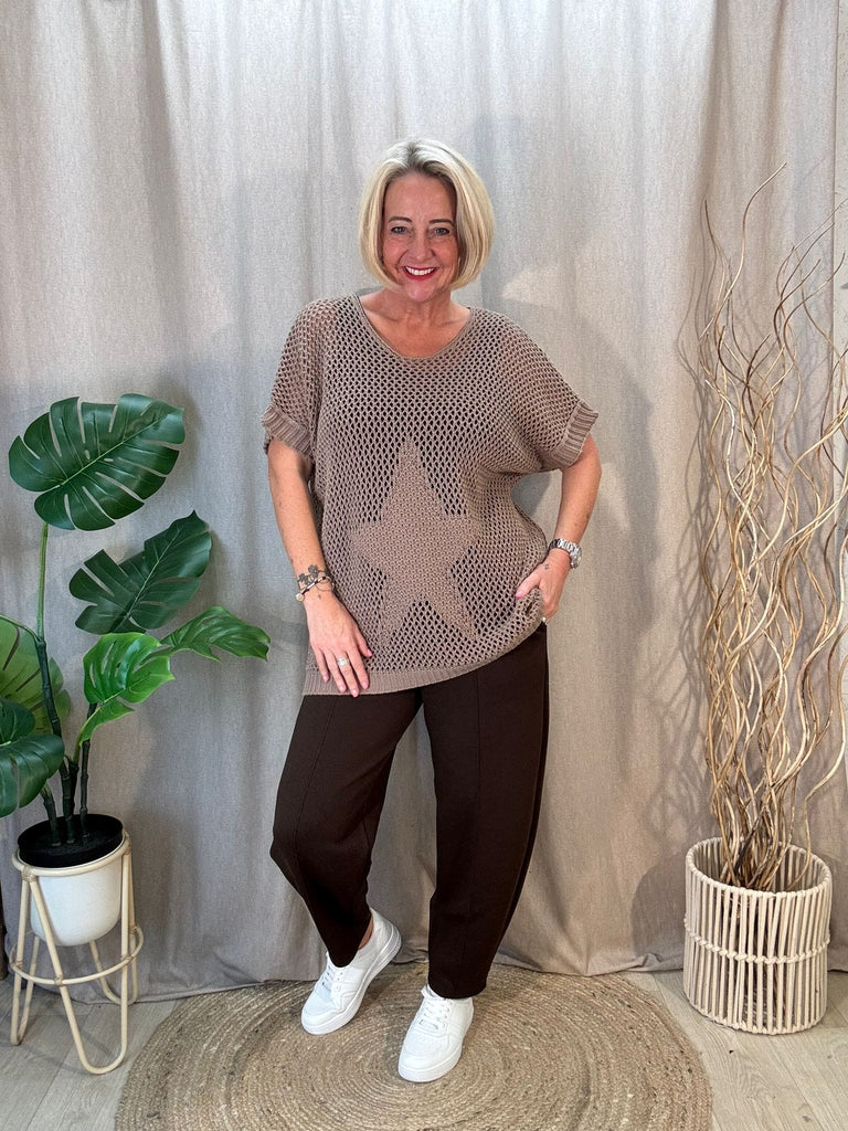 Star Knit Short Sleeved Top Be You Lifestyle Boutique One size / Mocha