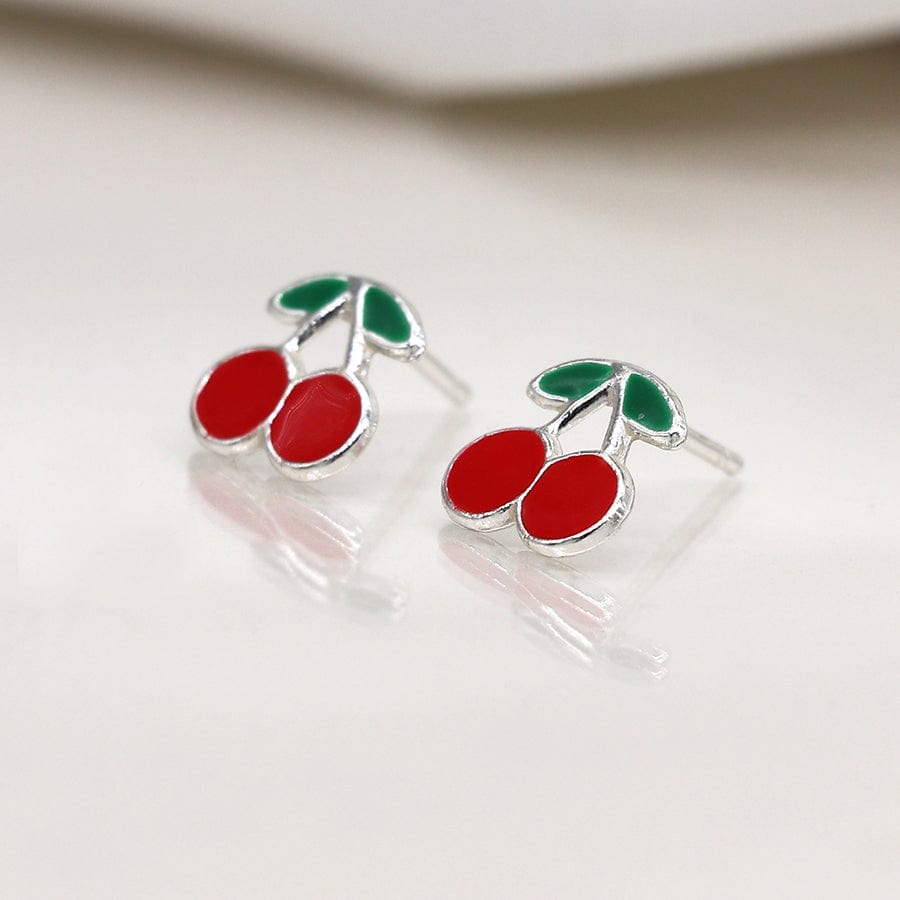 Sterling Silver Cherry Stud Earrings By POM Gift SB1370 POM