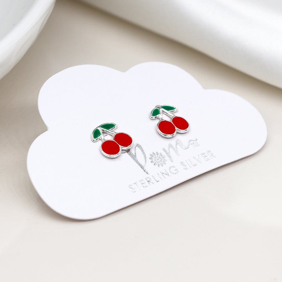 Sterling Silver Cherry Stud Earrings By POM Gift SB1370 POM