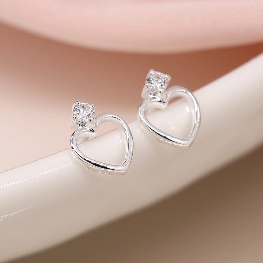 Sterling Silver Heart & Crystal Stud Earrings By POM Gift SB1190 POM