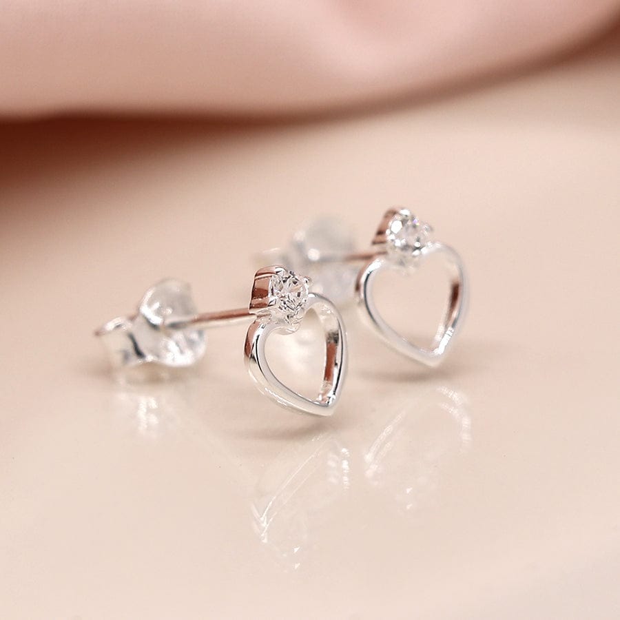 Sterling Silver Heart & Crystal Stud Earrings By POM Gift SB1190 POM