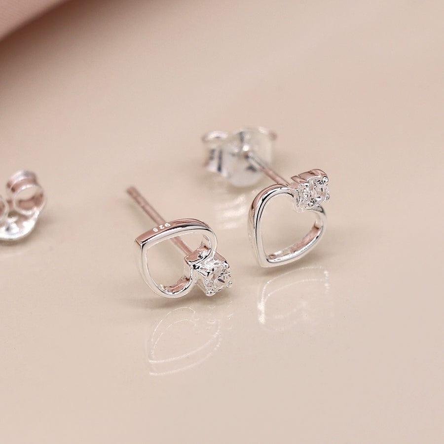 Sterling Silver Heart & Crystal Stud Earrings By POM Gift SB1190 POM