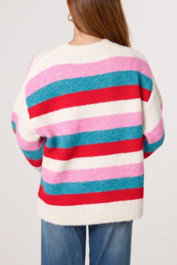Striped Bright Round Neck Knit Jumper Be You Lifestyle Boutique One Size