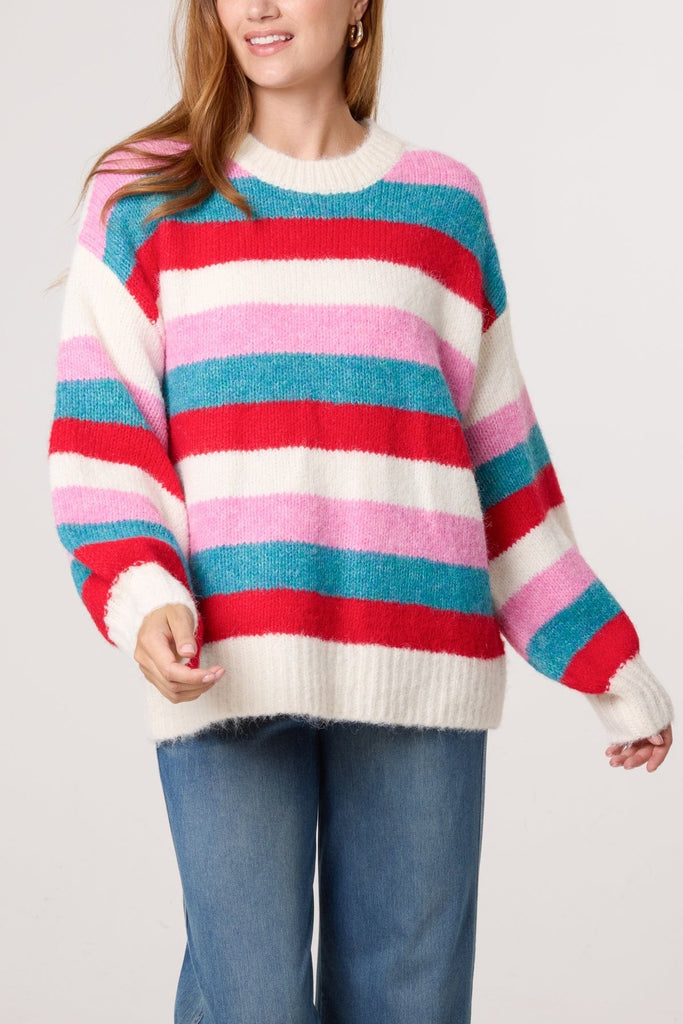Striped Bright Round Neck Knit Jumper Be You Lifestyle Boutique One Size