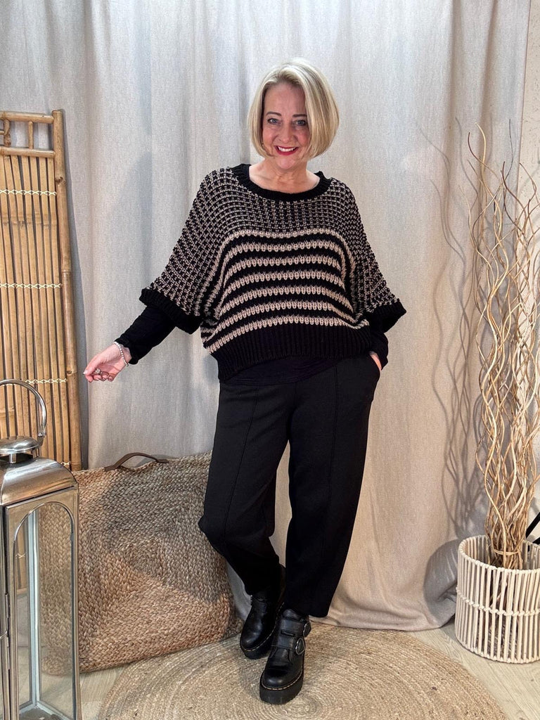Striped Drop Box Knit Jumper Be You Lifestyle Boutique Black & Brown