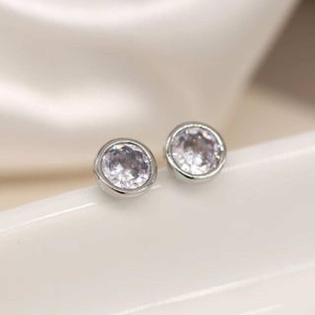 Women’s Crystal Silver Round Stud Earrings By POM Gift