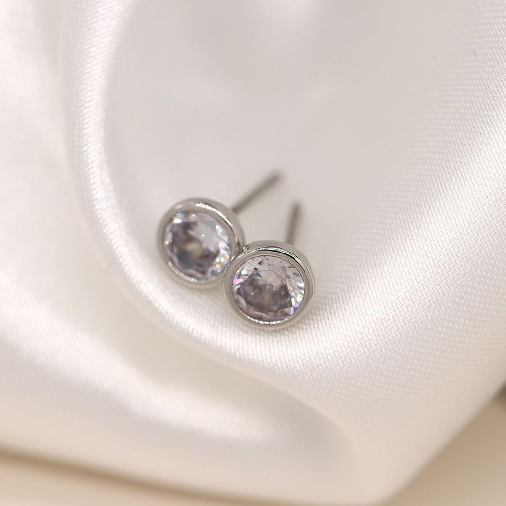 Women’s Crystal Silver Round Stud Earrings By POM Gift