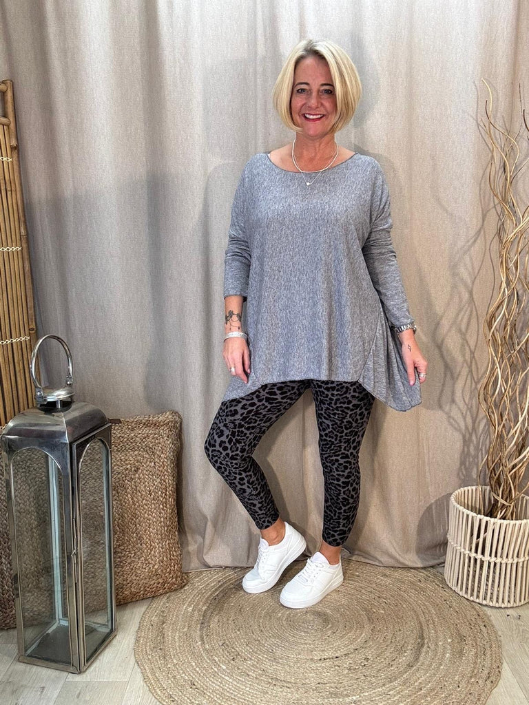 Super Soft Hanky Fine  Knit Top - Flattering Asymmetric Hem Be You Lifestyle Boutique One Size / Marl Grey