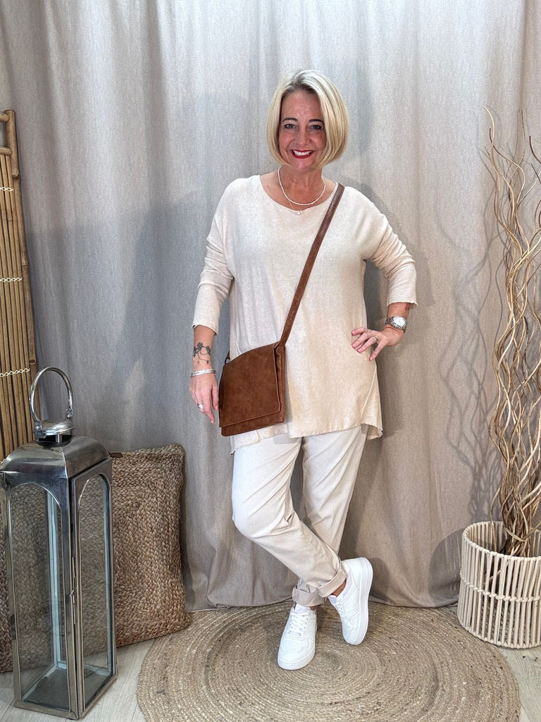 Super Soft Hanky Fine  Knit Top - Flattering Asymmetric Hem Be You Lifestyle Boutique One Size / Beige