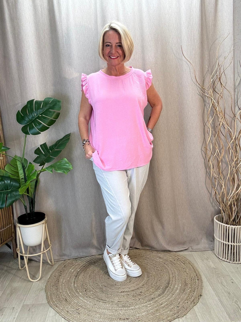 Sweet & Simple Frill Sleeved Top Be You Lifestyle Boutique One Size / Bubblegum Pink