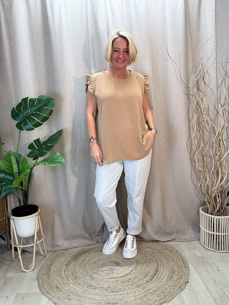 Sweet & Simple Frill Sleeved Top Be You Lifestyle Boutique One Size / Camel