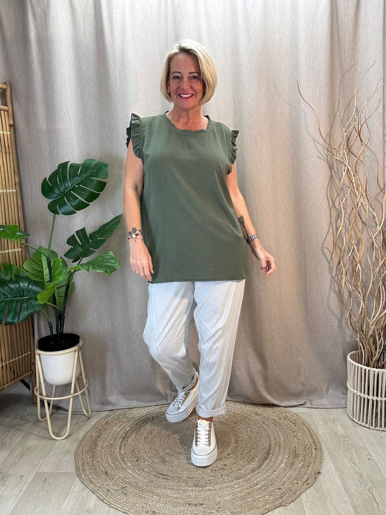 Sweet & Simple Frill Sleeved Top Be You Lifestyle Boutique One Size / Khaki