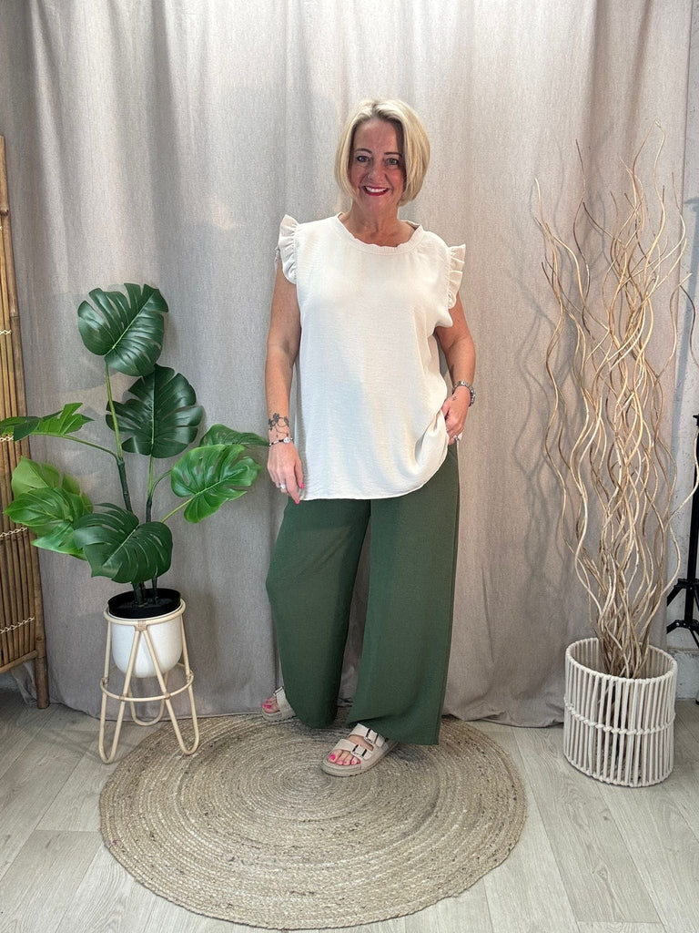 Sweet & Simple Frill Sleeved Top Be You Lifestyle Boutique One Size / Stone