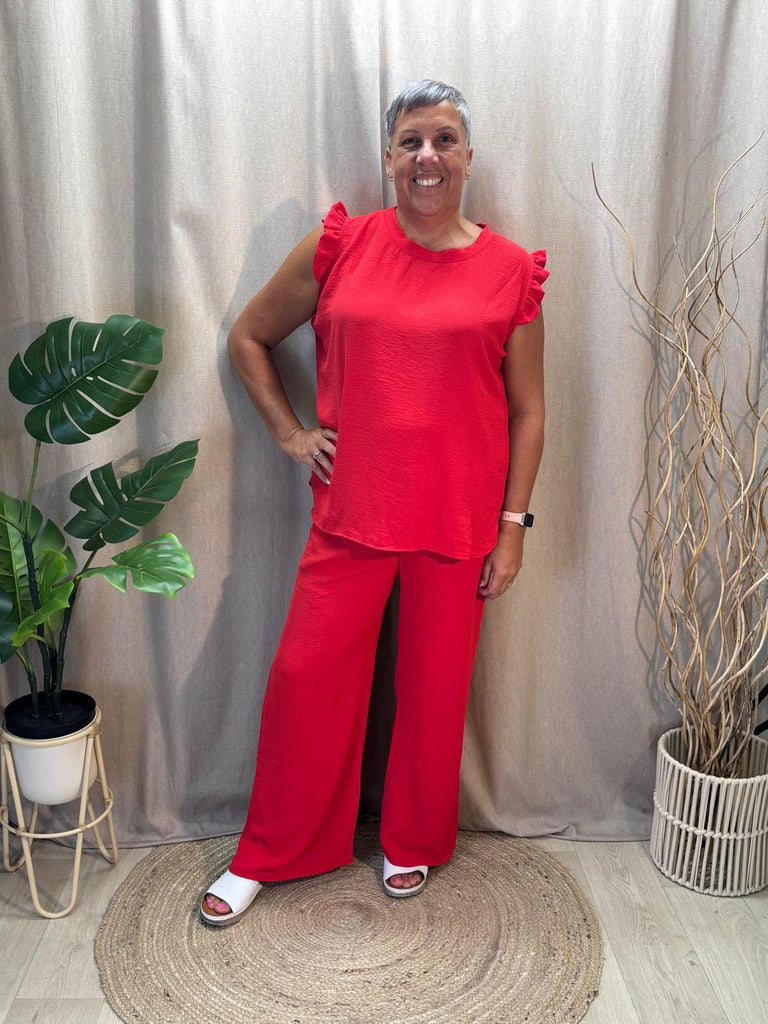 Sweet & Simple Frill Sleeved Top Be You Lifestyle Boutique One Size / Red
