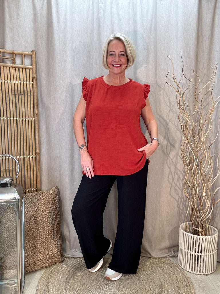 Sweet & Simple Frill Sleeved Top Be You Lifestyle Boutique One Size / Rust