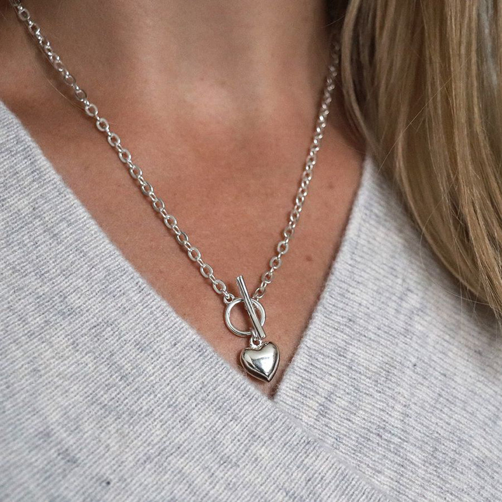 Silver Plated Heart T Bar Necklace By POM