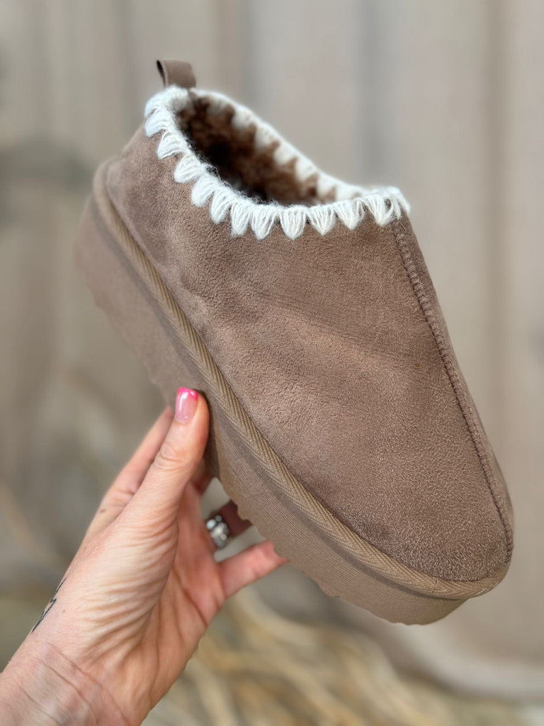 Tas Whip Stitch Mule Slippers Faux Fur Be You Lifestyle Boutique Mocha / 3