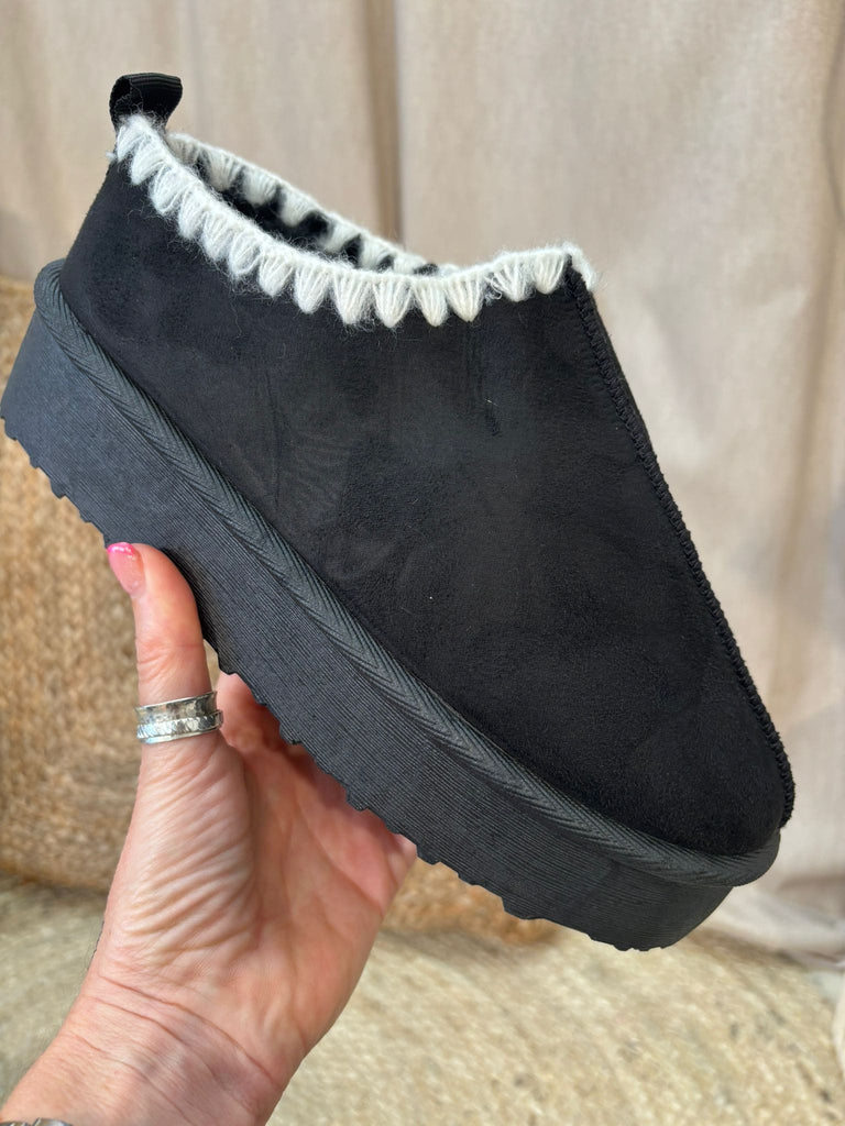Tas Whip Stitch Mule Slippers Faux Fur Be You Lifestyle Boutique Black / 5