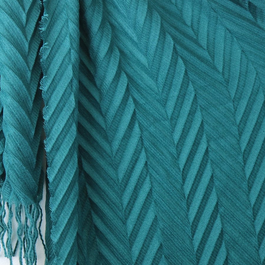 Teal Herringbone Tassel Scarf By POM 52684 Be You Lifestyle Boutique