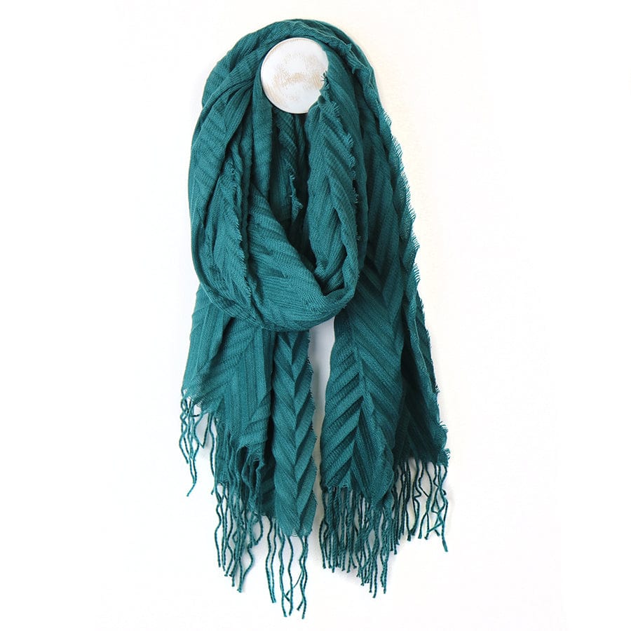 Teal Herringbone Tassel Scarf By POM 52684 Be You Lifestyle Boutique