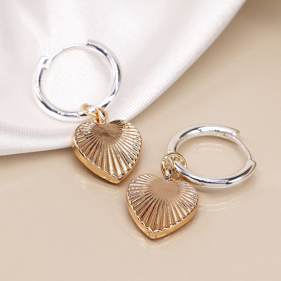 Textured Heart Hoop Earrings By POM Silver Gold Gift 04014 POM