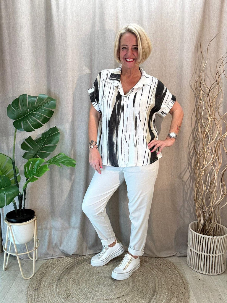 Tie Dye V Neck Collared Short Sleeve Top Be You Lifestyle Boutique