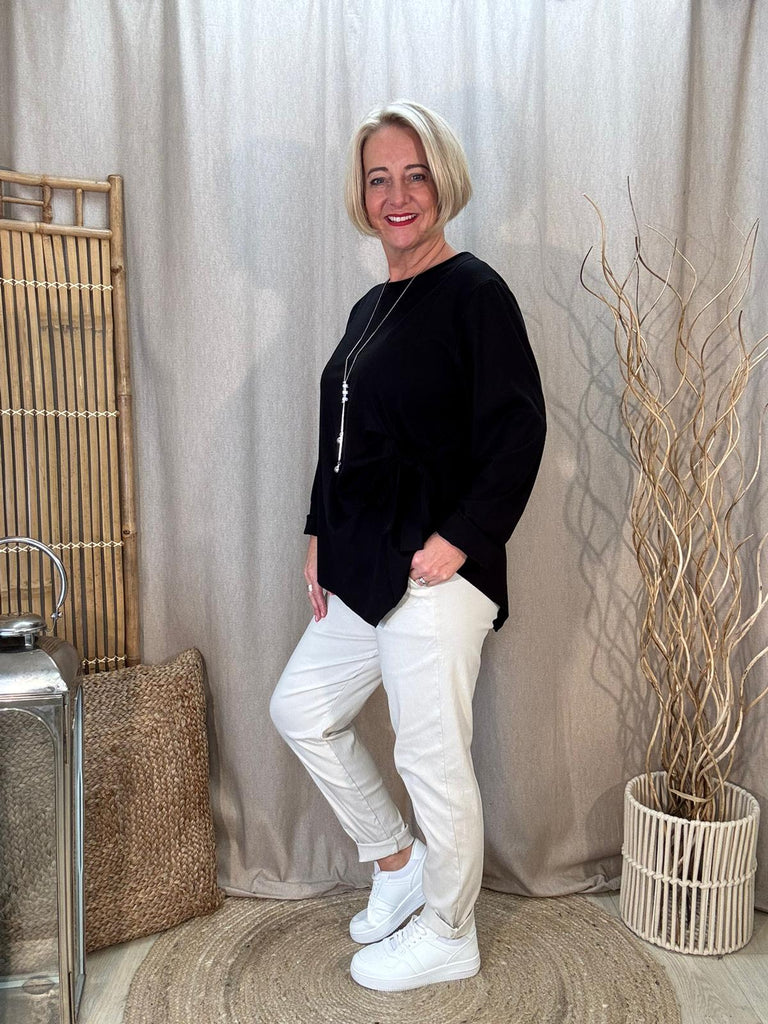 Tie Side Long Sleeved Top With Silver Necklace Be You Lifestyle Boutique