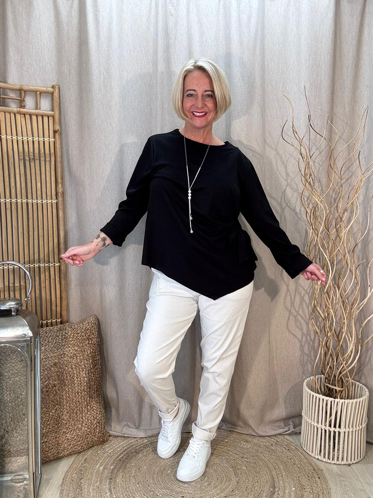 Tie Side Long Sleeved Top With Silver Necklace Be You Lifestyle Boutique