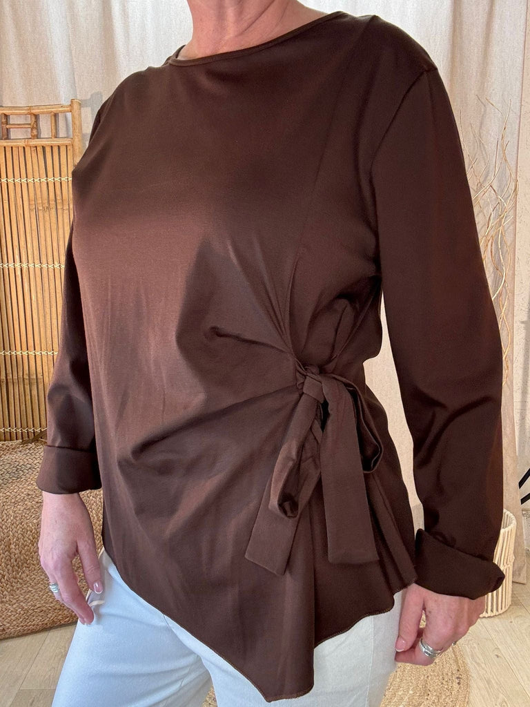 Tie Side Long Sleeved Top With Silver Necklace Be You Lifestyle Boutique