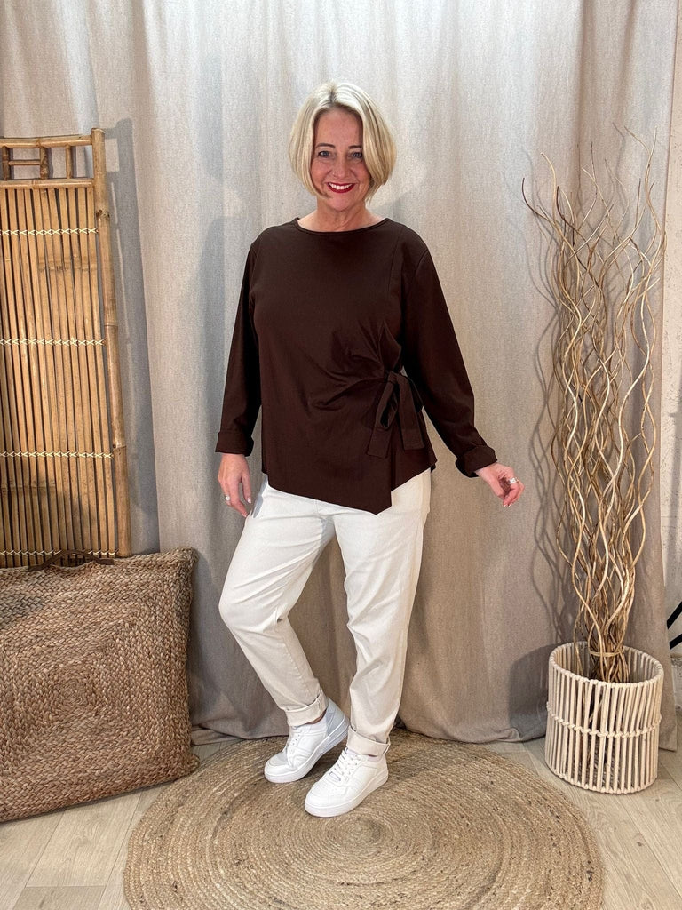 Tie Side Long Sleeved Top With Silver Necklace Be You Lifestyle Boutique