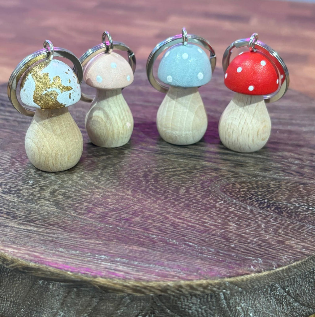 cute handmade wooden toadstool keyrings