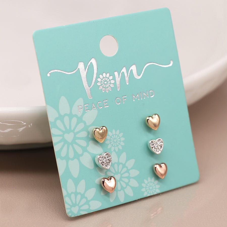 Triple Heart Studs Earrings Set By POM Gift 03226 POM