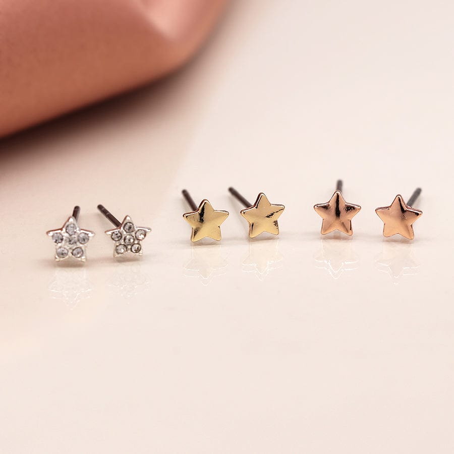 Triple Star Studs Earrings Set By POM Rose Gold Silver Gift 03225 POM