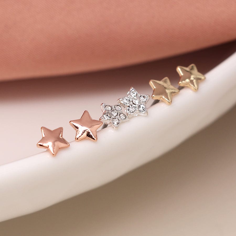 Triple Star Studs Earrings Set By POM Rose Gold Silver Gift 03225 POM
