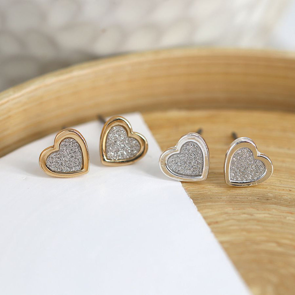 Twin Sparkly Heart Studs Earrings Set By POM
