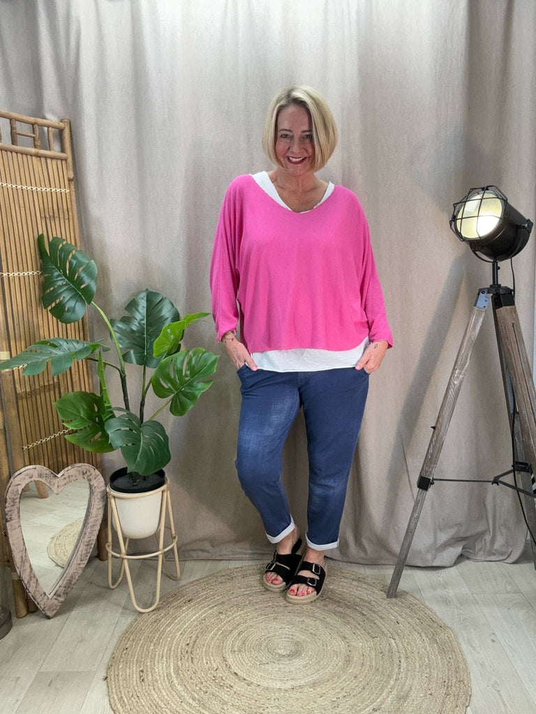 Two Piece Fine Knit Top With White Vest Be You Lifestyle Boutique One Size / Hot Pink