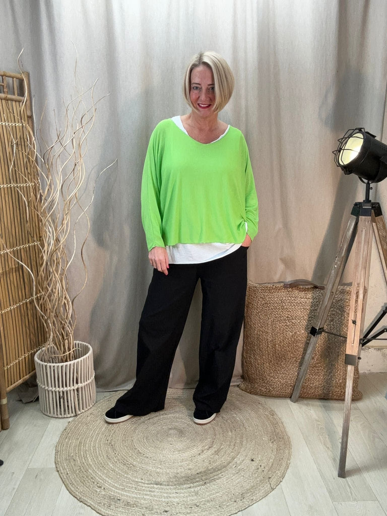 Two Piece Fine Knit Top With White Vest Be You Lifestyle Boutique One Size / Lime