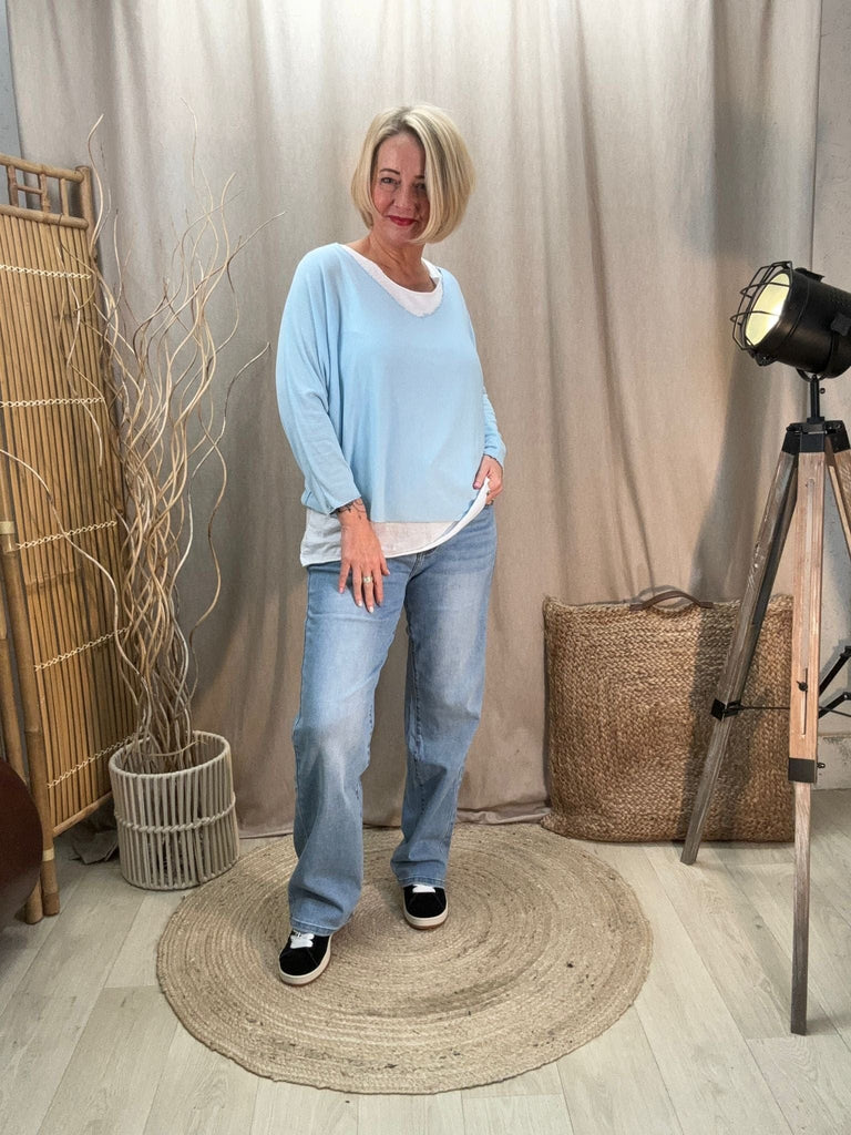 Two Piece Fine Knit Top With White Vest Be You Lifestyle Boutique One Size / Baby Blue