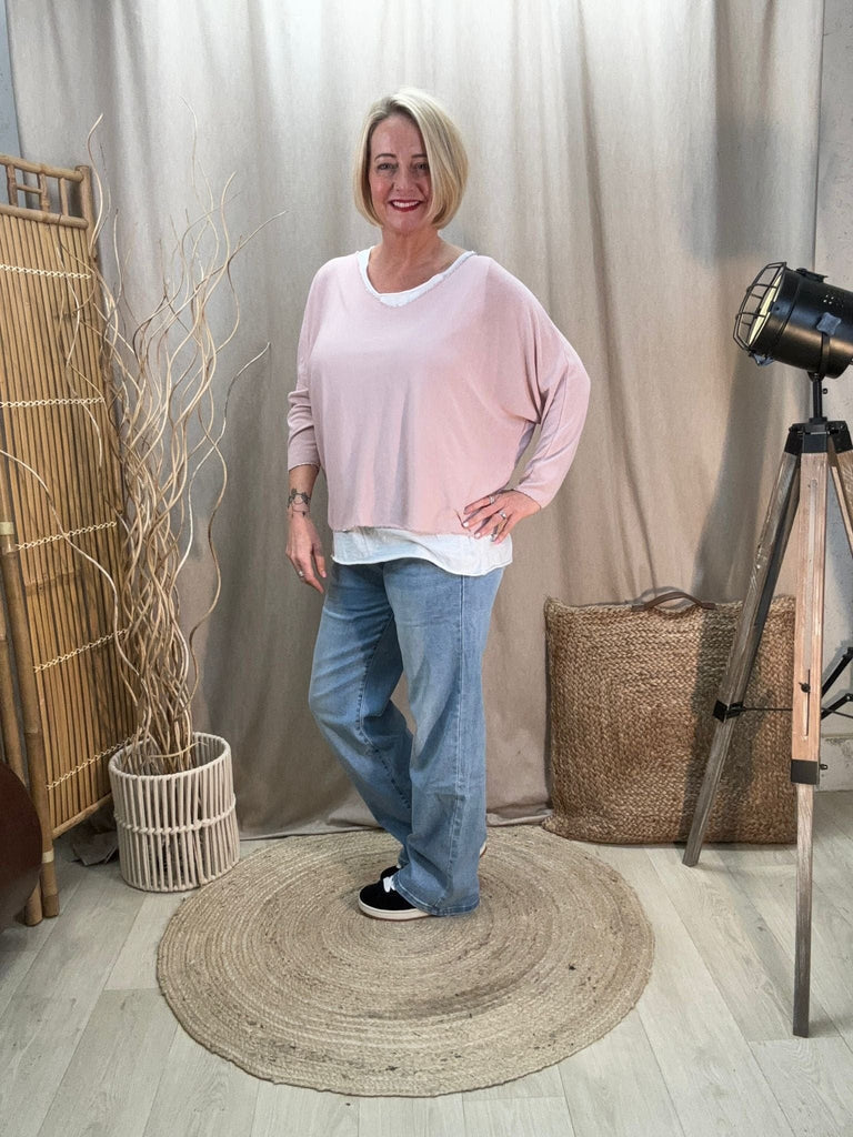 Two Piece Fine Knit Top With White Vest Be You Lifestyle Boutique One Size / Blush